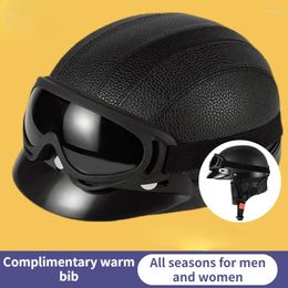 Motorcycle Helmets PU Leather Retro Helmet With Goggles Bib Men's And Women's Riding Sun Shading Four Seasons Safety Protection Half