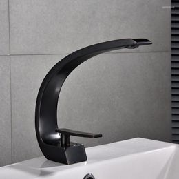 Bathroom Sink Faucets Luxury Faucet Tap Black Brass Wash Basin Balcony Single Handle And Cold Waterfall Modern Elegant Mixer