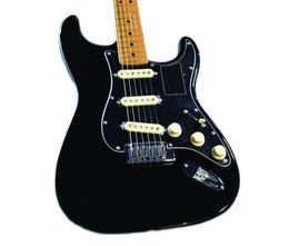 New!!! Magic Black Color st Electric Guitar, Solid Body ,Maple Fretboard, Black PickGuard,SSS White Pickups