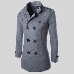 Men's Wool Blends 2023 Autumn Men Boutique Black Grey Classic Solid Colour Thick Warm Coats Men's Extra Long Trench Coat Male Jacket 231101