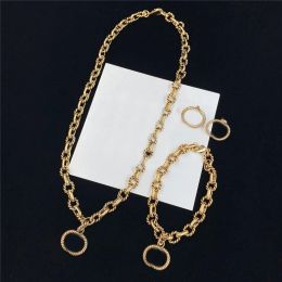 Fashion Retro Double Letter hip hop Jewelry Sets Designer Metal Chain Necklace Gold Hoop Earrings Bracelet Women Pendant Studs G2311018Z-6