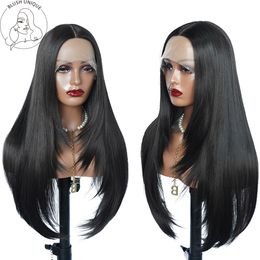 Layered Wig Straight Layered Cut Lace Wig Black 99J Burgundy Lace T Part Wigs PrePlucked with Baby Hair For Women Daily Cosplay