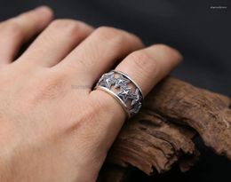 Cluster Rings Selling Hollow-out Five-pointed Star Personality Open Adjustable Ring For Men Women S925 Sterling Silver