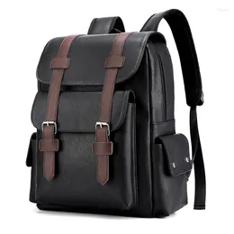 Backpack Men PU Leather Bagpack Large Laptop Male Mochilas Black For Teenagers Boy Unisex 15.6" Woman School Bag