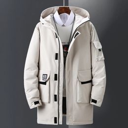 Men's Down Parkas Arrival Korean Style Men's White Duck Down Winter Jacket Couples Solid Quality Mid-length Coat Warm Hooded Overcoat Male 69 231101
