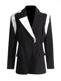 Women's Suits Women Elegant Blazer Lapel Long Sleeve Black White Color-block Jacket Fashion Tide Spring Autumn 2023