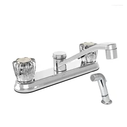 Bathroom Sink Faucets Low-Arc Two Handle Kitchen Faucet With Side Spray Polished Chrome