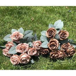 Decorative Flowers Wreaths Decorative Flowers Simation Silk Fake Flower Plant Artificial Oil Painting Rose Wedding Bridal Bouquet Ho Dhj7Q