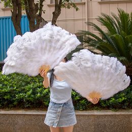 White Folding Fans for Wedding Performance Party Stage Show Props Coloured Ostrich Feather Fan Customzied