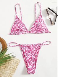Women's Swimwear 2023 Sexy Stripe Printed Thong Bikini Set Swimsuit Women Summer Beachwear Bathing Suit