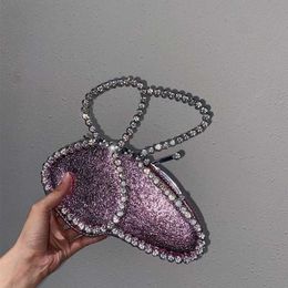 Fairy Heavy Industries Bowknot Shiny Bag Dinner Mini Handmade Diamond Inlaid Rhinestone Handheld Crossbody Bag 230401