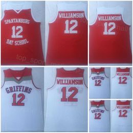 Spartanburg Day Jerseys 12 Zion Williamson Shirt Basketball High School College University All Stitched Team Red White For Sport Fans Breathable Size S-XXXL NCAA