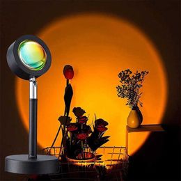 Night Lights LED Sunset Projection Rainbow Dusk Atmosphere Lamp USB Home Shop Bedroom Walls Decoration Photo Background Bedside Night Light P230331