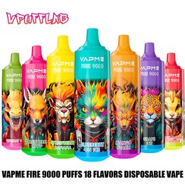 AUTHENTIC VAPME FIRE 9000 Puffs Disposable Vape Device 850mah type-c Battery 0.8ohm mesh coil 18 Flavour in stock