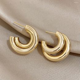 Dangle Earrings DODOHAO Trendy Copper Alloy Water C Shape Jewelry Women Gold Plated Small Chunky Thick Hoop Textured