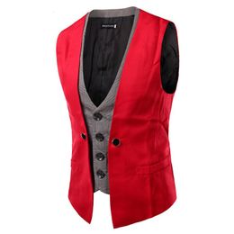 Men's Vests Business and Leisure Slim Fit Formal Dress Waistcoat Spliced Single Blasted Sleeveless for 230331