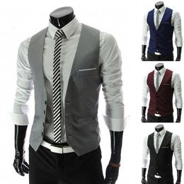 Men's Vests Suit Men Solid Colour Formal Sleeveless Pockets Business Workwear Simple 230331