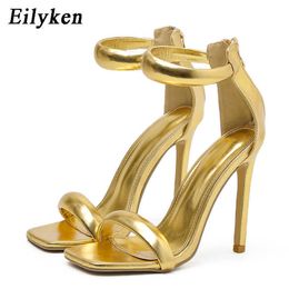 top Summer Silver Gold Peep Toe High Heel Sandals Sexy Buckle Strap Ankle-wrap Ladies Club Women Stripper Shoes 230306