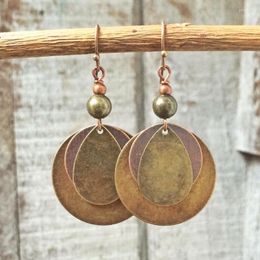 Dangle Earrings Ethnic Round Bronze Carved For Women Bohemian Metal Gold Color Old Distressed Beaded Jewelry Gifts