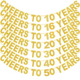 Party Decoration Cheers To 10 16 18 20 21 30 40 50 60 70 Years Garland Bunting Flags Glitter Gold Letter Banner Anniversary Birthday Decor