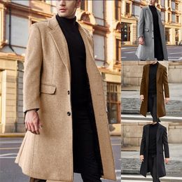 Men' Blends windbreaker coat long lapel collar single breasted Overcoat Long Jacket Cardigan Outwear Trench Coat Formal 231123