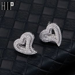 Stud Hip Micro 1Pair Heart Shape Pave Baguette Cubic Zircon Stone Ice out CZ Earring Bling Copper Earrings For Women Men Jewellery 231101