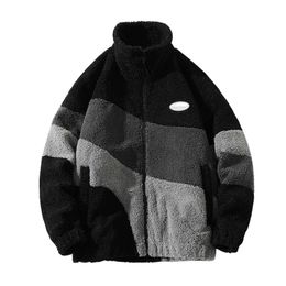 Men s Jackets Leisure Vintage Polar Fleece Jacket Oversize Contrast Color Coat Warm Male Outwear Winter Parkas Clothes 231031