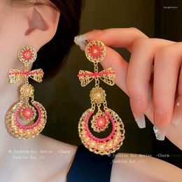 Dangle Earrings Women's Vintage Pendant Earring Trendy Bowknot Delicate Hollow Jewellery Korean Fashion Imitated Pearl Jewellery