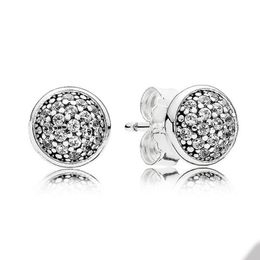 Sparkling Pave Disc Stud Earrings for Pandora Real Sterling Silver Hip Hop designer Earring Set Jewelry For Women Men Girlfriend Gift earring with Original Box
