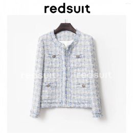 Women's Jackets Versatile Tassel Blue Gold Shiny Silk Small Fragrant Coat Thick Tweed Celebrity Short Top For Women