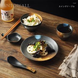 Dinnerware Sets ANTOWALL Vintage Ceramic 1 Person Set Rice Bowl Bone Plate Cup Chopsticks Holder Restaurant El Home Tableware Japanese
