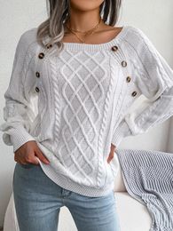 Women's Sweater Casual Square Collar Buttons Long Sleeve Knitted Pullovers And Sweaters For Autumn Winter 2023 231031