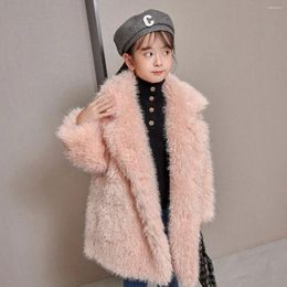 Jackets Kids Girls 2023 Autumn Winter Sweet Faux Fur Plus Velvet Thicken Jacket Coat Children's Clothes Outdoor Fleece Warm Outwear Q08