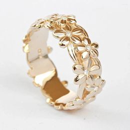 Cluster Rings Genuine Flower Shaped Yellow Gold Jewellery Ring For Women Grace Finger Wedding Birthday Fine Gift