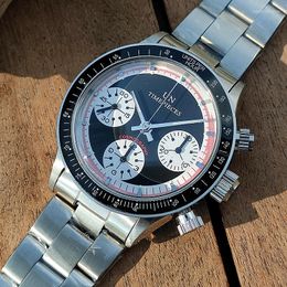 Wristwatches Men's Automatic Watch 7750 Self-winding Chronograph Movement Panda Dial Waterproof Luminous Stainless Steel Retro