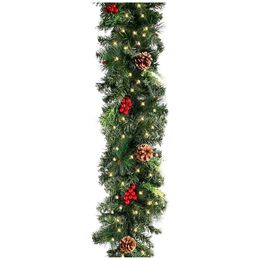 Christmas Decorations 1.8/2.7m Illuminated Christmas Garland LED Light Rattan Berries Pine Cones Garlands Decoration for Doors Trees Fireplaces Wall 231101