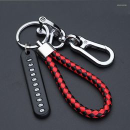 Keychains Anti-lost Car Keychain Phone Number Card Keyring Leather Bradied Plate Key Ring Auto Vehicle Chain Accessories