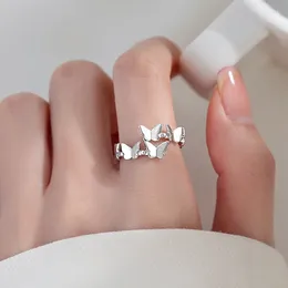 Cluster Rings Women Shiny Sliver Butterfly Open Trendy Alloy Crystal Adjustable Finger Ring Girls Korean Minimalist Dainty Jewlery Gifts