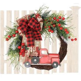 Decorative Flowers Wreaths Decorative Flowers Christmas Wreath With Red Truck Creative Front Door Large Bow Seasonal Decors For Fire Dh7So