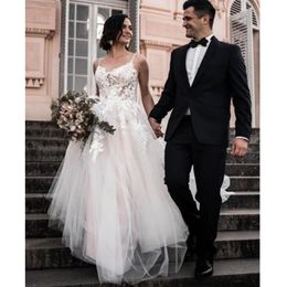 Bohemian Sleeves Wedding Dresses Illusion Lace Appliqued Bridal Gownss V-Neck A Line Robes De