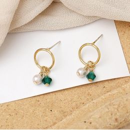Stud Earrings Meezuoo Emeralds Pearl Beads Pendant Jewellery For Gold Colour Wemon Female Accessories Wedding Gift
