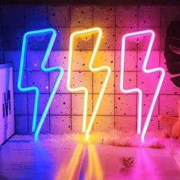 Night Lights LED Home Neon Lightning Shaped Sign Neon Fulmination Light USB Decorative Light Wall Decor for Kids Baby Room Wedding Party P230331