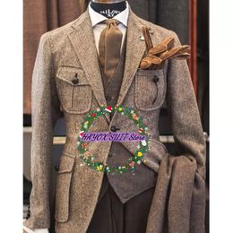 Men s Polos Suit Jacket Inner Shirt Pants Lapel Single breasted Herringbone Wool Formal Elegant Three piece Set Casual 231101