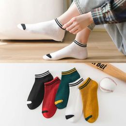 Women Socks 5Pairs Cotton Boat Men Silicone Non-slip Breathable Strawberry Stripe Low Cut Cute Happy Ankle Sock Girls Calcetines