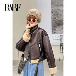 Women's Jackets RARF Winter Jacket Women Thick Faux Leather Jacket Women Coat Warm Lamb Biker Coat Female Casual Belt Outwear Ladies 231101