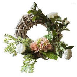 Decorative Flowers Christmas Wreath Door Wall Decorations Wicker Circle Garland Silk Rose Hydrangea Artificial For Wedding Home Party
