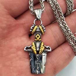 Pendant Necklaces Antiquing Nordic Stainless Steel Viking Rune Broken Sword Odin Symbol Amulet Necklace With Gift BagPendant