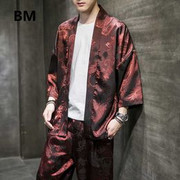 Men's Tracksuits Chinese Style Suit Dragon Pattern Embroidery Plus Size Casual Sunscreen Clothing Ancient Style Cardigan Hanfu Thin Pants Men W0322