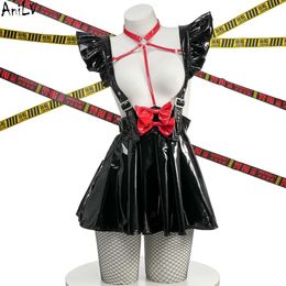 Ani School Student Girl Anime Leather Suspender Skirt Women Red Bow Strap Halter Dress Cosplay Costumes cosplay