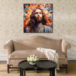 Canvas Poster Photo Print Geometric Jesus Christ Picture Painting for Office Room Wall Decor
